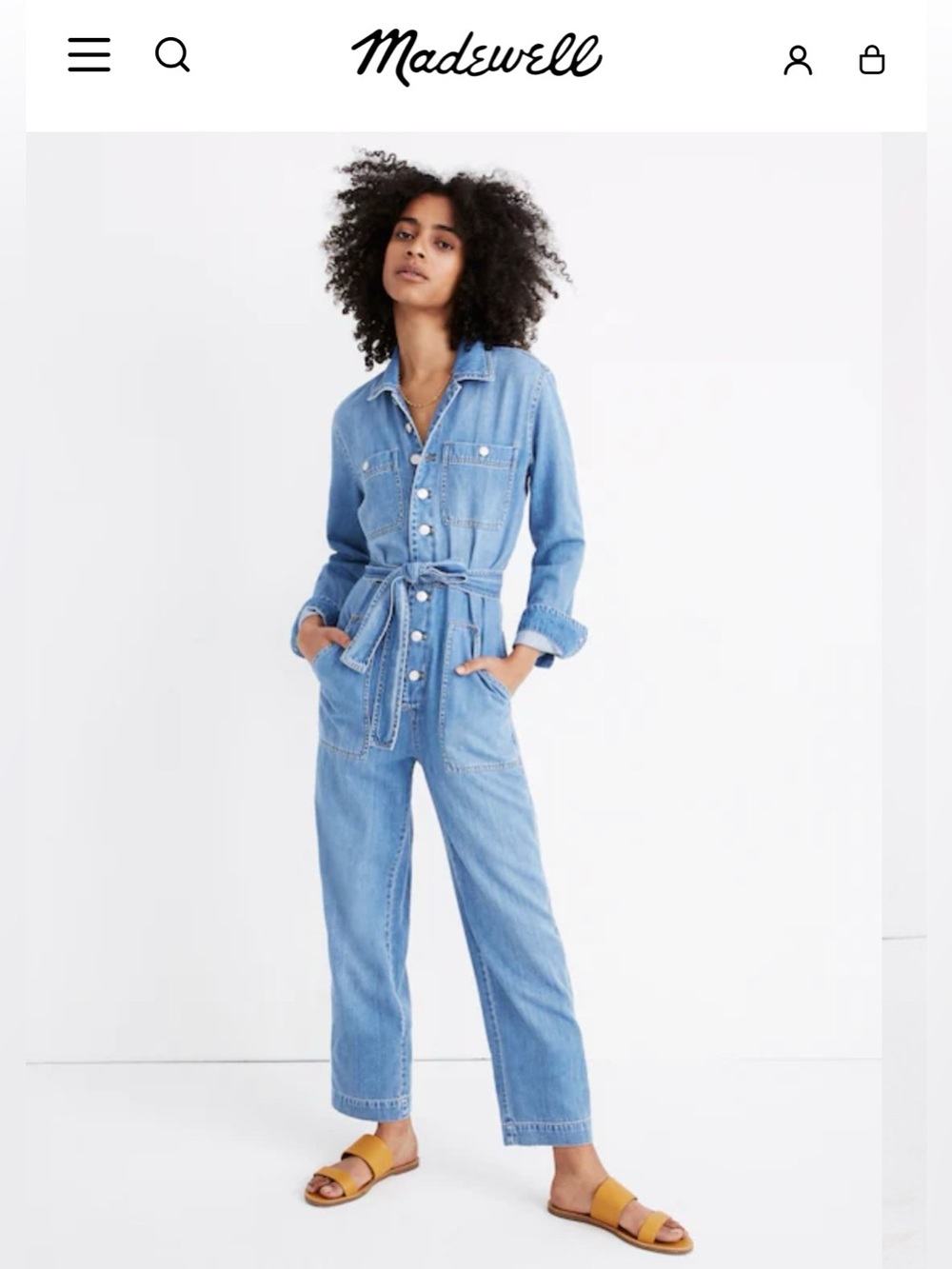 Madewell Denim Tie Waist Jumpsuit Size Large